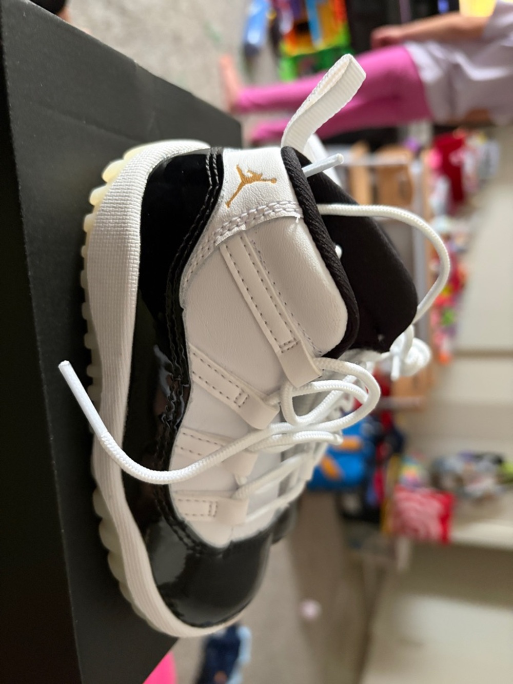 Jordan Kids' Sneakers in White, Black with Gold Jumpman - Picture 5 of 6
